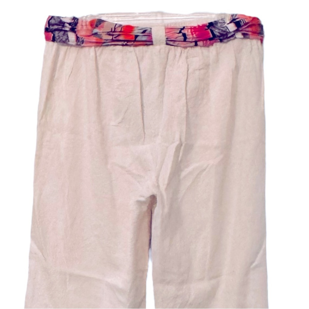IT’S Size 1X Off White Pullon Flat Front Elastic Back Linen Pants Scarf Tie Belt - Picture 4 of 7